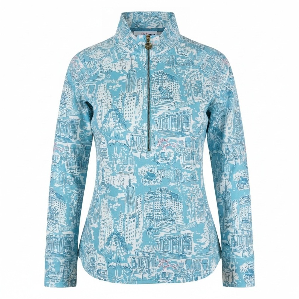 Lilly Pulitzer Womens Popover Shorely Blue NYC Toile UPF 50 Sweatshirt XL NWT